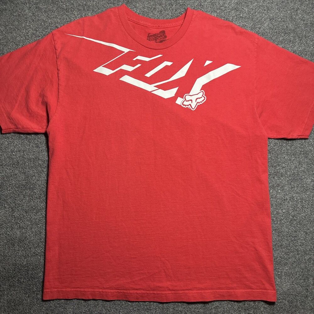 Vintage Fox Shirt Mens XL Red Spell Out Logo Motocross MX Racing Dirtbike